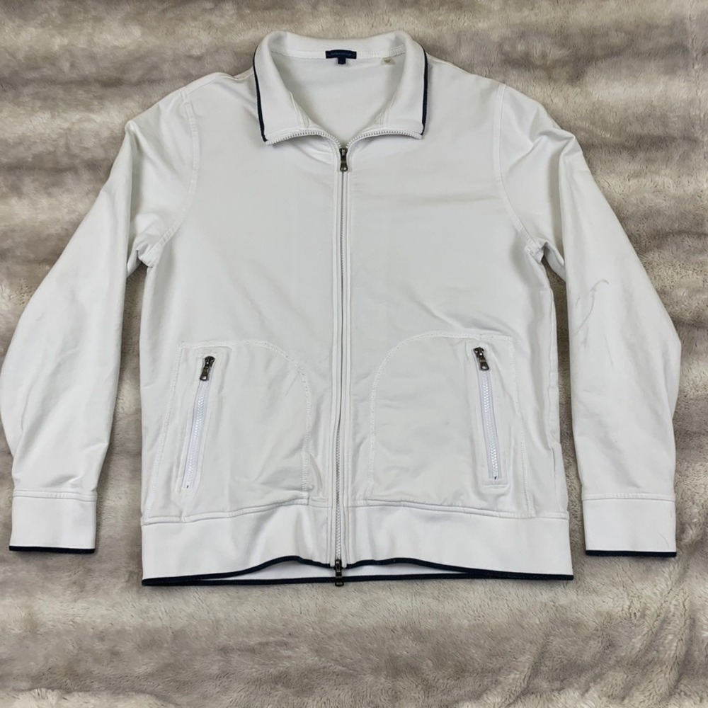 Patrick Assaraf Mens Full Zip Track Jacket Large Pima Cotton‎ White Lightweight